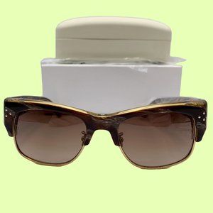 NWT Linda Farrow Luxe Rectangular Sunglasses with Gold Accents